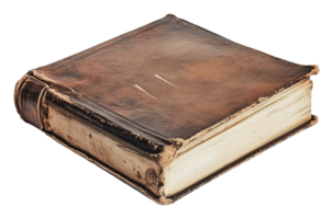 Old leather-bound book lying on a flat surface png