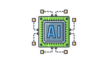 An animated AI chip icon with glowing effects, representing artificial intelligence. Sleek design with digital pulses symbolizing high-tech, futuristic AI technology video