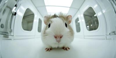 A CloseUp Image of an Adorable Guinea Pig Captured in a Modern Laboratory Environment photo