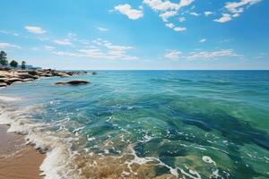 A beach with waves and blue sky photo