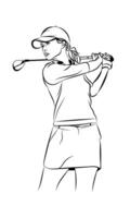 A graceful female golfer captured in a moment of perfect balance, showcasing her skill and technique through elegant line art vector