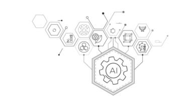 Monochrome animated infographic diagram about the use of AI in science. video