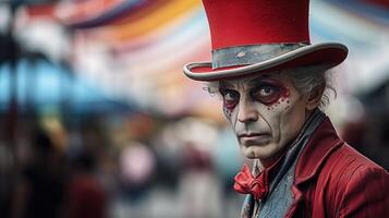 Mysterious man in red costume and top hat photo