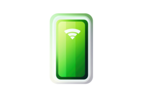 A sleek, green wireless charging icon with signal waves indicating connectivity, designed for modern technology. png