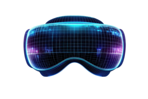 A sleek virtual reality headset featuring a glowing grid design, showcasing modern technology and immersive gaming experiences. png