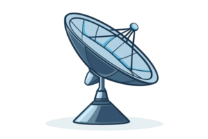 A stylized illustration of a satellite dish on a transparent background. showcasing communication technology and modern data systems. png