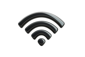 Black metallic Wi-Fi symbol icon, sleek modern design, isolated on transparent background. ideal for technology and connectivity themes. png