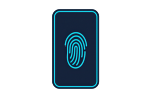 Digital fingerprint icon on a smartphone screen, representing biometric security technology and modern data protection methods. png