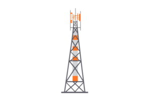 Illustration of a communication tower with orange and gray accents, representing modern technology and connectivity against a clear background. png