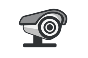 Illustration of a modern security camera icon, symbolizing surveillance, safety, and technology in a sleek design. png