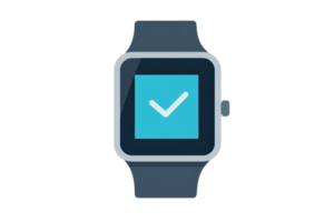 Illustration of a modern smartwatch with a checkmark on the screen, symbolizing technology, innovation, and connectivity in digital devices. png