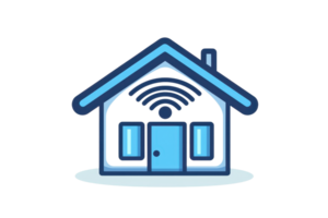 Illustration of a smart home with a Wi-Fi symbol, representing technology and modern living. Ideal for tech and home automation themes. png