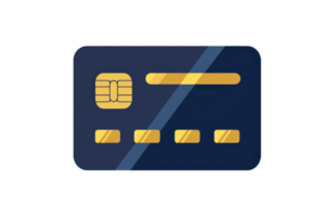 Illustration of a sleek modern credit card with a chip, highlighting finance, technology, and secure payment concepts in a digital age. png