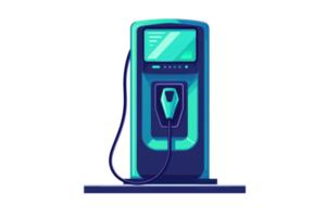 Illustration of a modern electric vehicle charging station with sleek design, showcasing technology for sustainable transportation. png