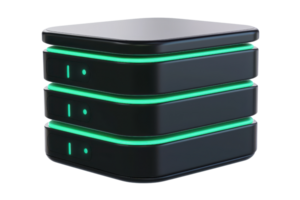 Modern data server with glowing green lights, showcasing advanced technology and futuristic design in a digital network setup. png