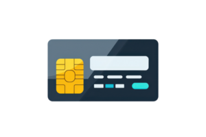 illustration of a sleek credit card design featuring a gold chip, with dark and light shades, highlighting modern financial technology. png