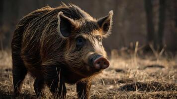 Wild Boar Portrait in Forest Setting photo