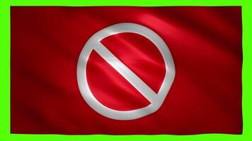 Prohibition symbol on red moving flag on green screen for chroma key video