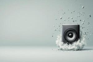 Energy and sound collide as speaker unleashes powerful vibration effect on surface photo