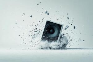 Energy and sound collide as speaker unleashes powerful vibration effect on surface photo