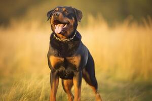 schattig rottweiler in natuur, nationaal geografie, breed leven dieren. ai gegenereerd. foto