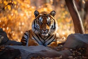 tijger in natuur, nationaal geografie, breed leven dieren. ai gegenereerd. foto