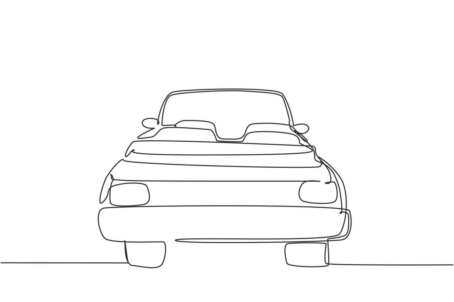 Single One Line Drawing Vintage Cabrio-Sportwagen-Logo-Symbol. Umrisssymbol für Sammlerautos und Automobildesign. klassisches Kraftfahrzeug. ununterbrochene Linie zeichnen grafische Vektorillustration des Designs vektor