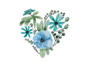 Aquarell Herz blaue und grüne Blumen und Blätter vektor