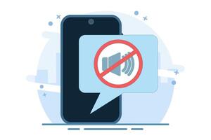 stumm Modus Zeichen Konzept zum Handy, Mobiltelefon Telefon, Nein Klang Zeichen, eben Karikatur Volumen aus zum Clever Telefon, Leise Zone Symbol zum Handy, Mobiltelefon Telefon. Nein Lärm Bereich. eben Illustration. vektor