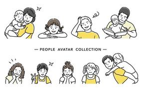 collection de dessins au trait vecteur avatar personnes. ensemble de parents et enfants plat simple illustration isolé sur fond blanc.