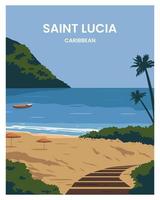 fundo de paisagem de Santa Lúcia. viagem para santa lúcia caribe. ilustração em vetor estilo cartoon plana com estilo colorido.