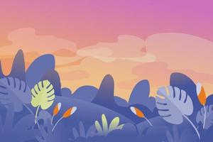 fundo de ambiente de primavera e verão ou design de banner com lindas flores, folhas, montanha, paisagem e elemento do céu. ilustração vetorial eps10 vetor