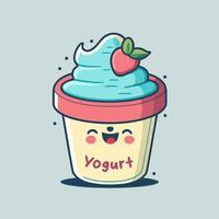 frutta Yogurt su tazza logo carino portafortuna ghiaccio crema gelato cartone animato arte design vettore