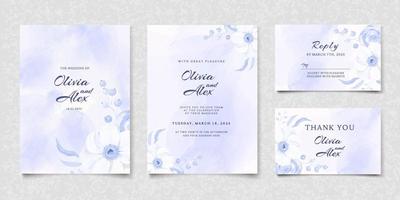 set di carta di invito matrimonio floreale blu acquerello vettore