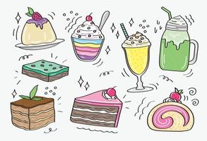 vettore di dessert divertente e carino impostato in stile doodle.