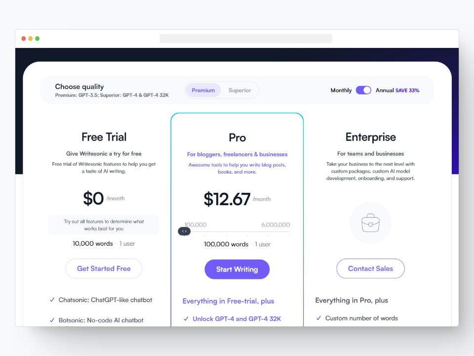 Writesonic pricing