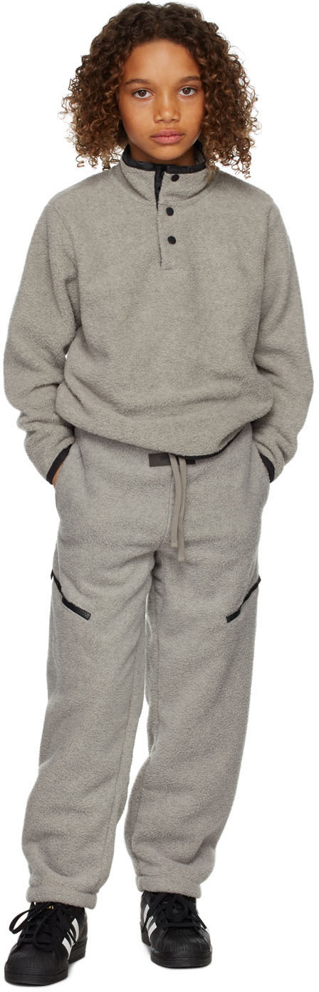 Essentials Kids Gray Fleece Jacket In Dark Oatmeal