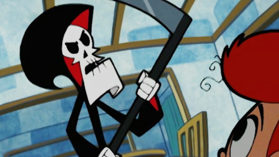 grim skinny cartoon character