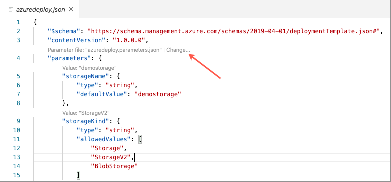 Image showing the code lens for creating a parameter file association