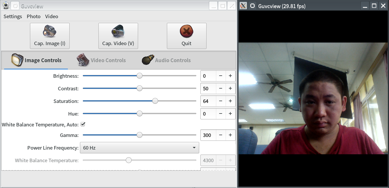 Screenshot of the Snap Version of GTK+ UVC Viewer(Image Control)