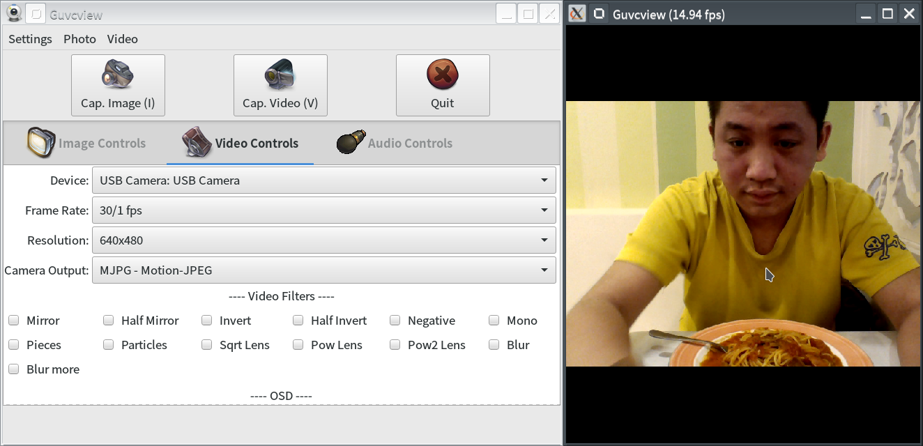 Screenshot of the Snap Version of GTK+ UVC Viewer(Video Control)