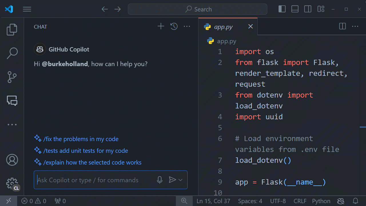 Using /tests in VS Code