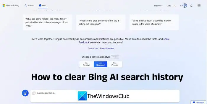 How to clear Bing Chat AI search history - Upgraded Tamilan