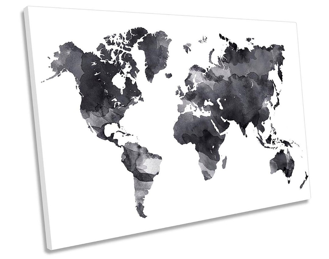 World Map Black and White CANVAS WALL ARTWORK Print Art - Etsy