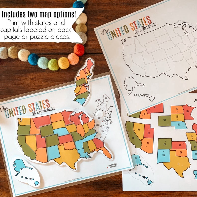 United States Map Puzzle Printable U.S. Map Activity Kids | Etsy