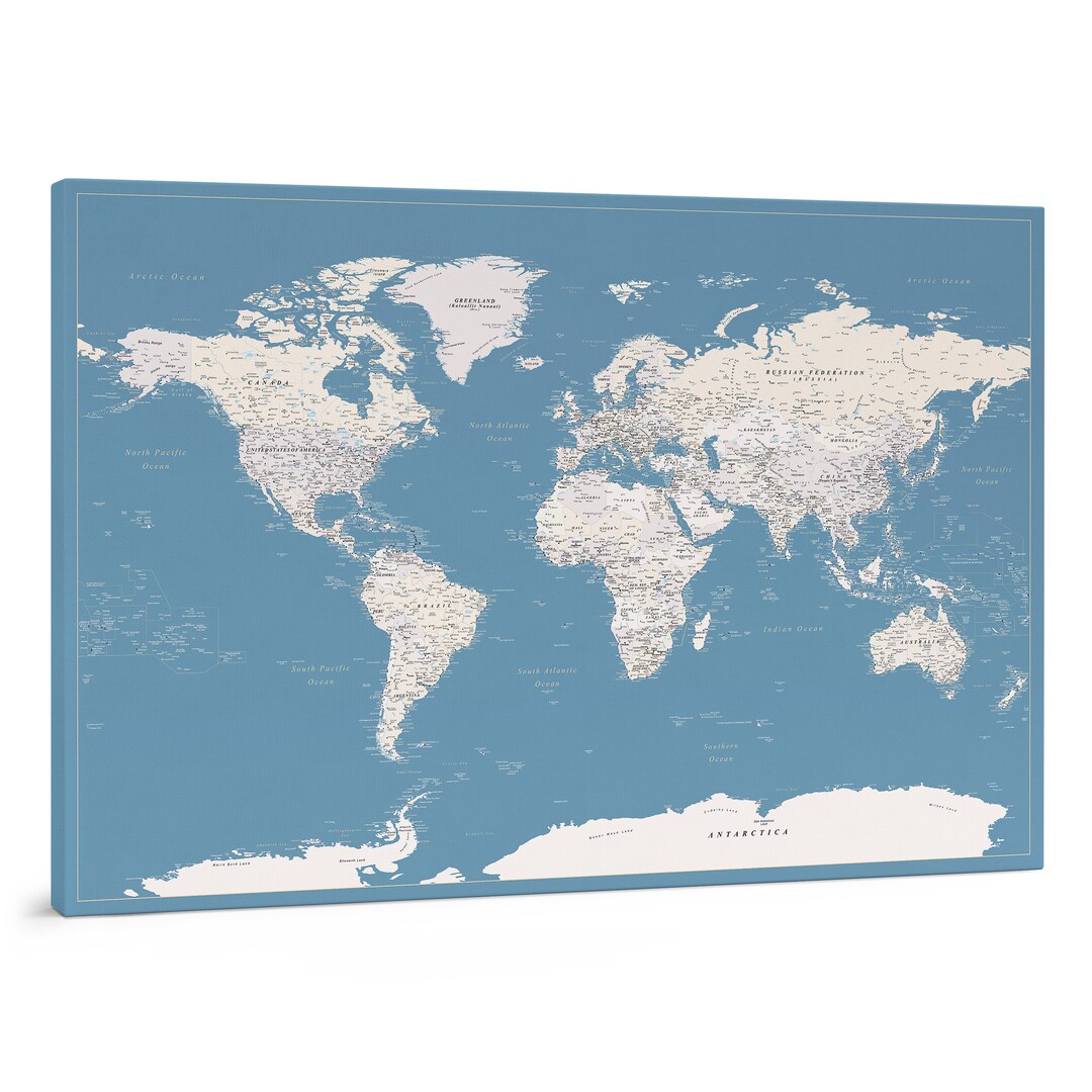 Sky Blue Push Pin Travel Map of the World Canvas Wall Art - Etsy