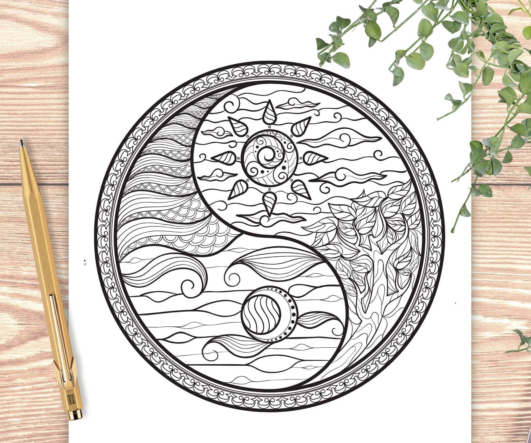 YIN YANG Sun & Moon Printable Coloring Page Digital Download (Download ...