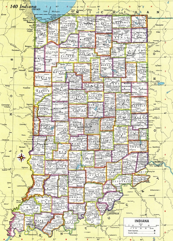 Indiana Map Instant Download 1980 Printable Map Digital | Etsy