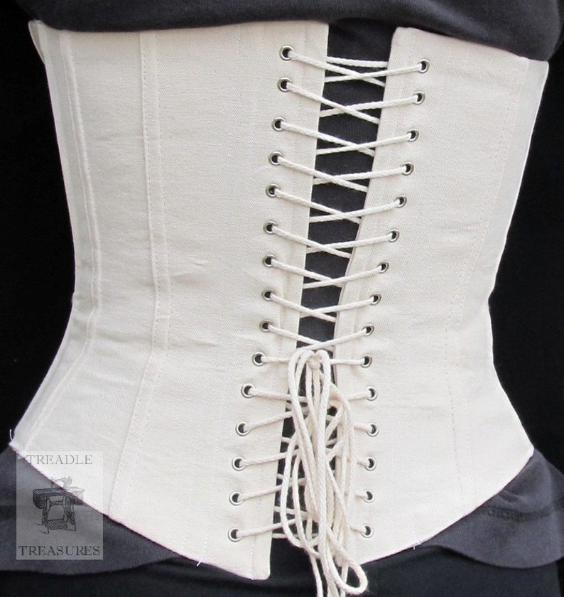 Victorian Clothing, Costumes & 1800s Fashion Civil War Lined Working Corset with Grommets - Custom Made - 1860s Victorian $78.00 AT vintagedancer.com