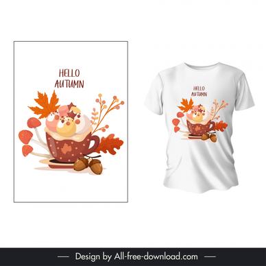 autumn t shirt template cute chicks cup mushroom leaves 